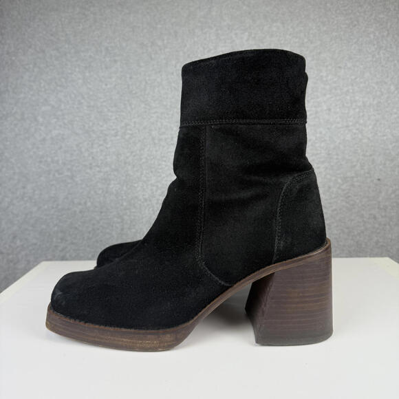ASOS Design Black Region Suede Mid-Heel Platform Boots Women's Size 8 - Picture 3 of 12